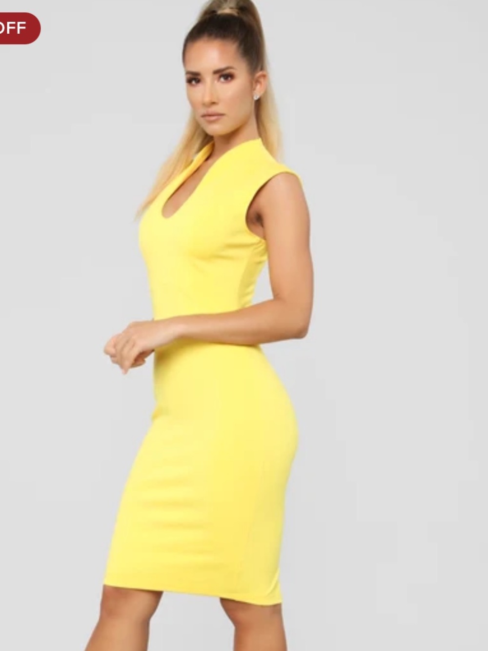 Joe & Elle Bright Yellow V-Neck Cap Sleeve Midi Dress